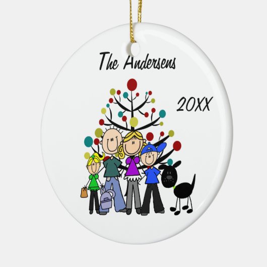 Aangepaste vader, mam, jongen, meisje, zwarte hond keramisch ornament (Links)