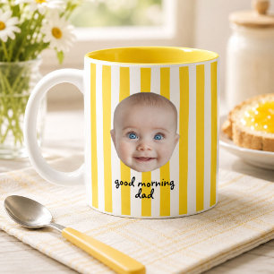 Aangepaste vader vaderdag baby foto gezicht geel tweekleurige koffiemok