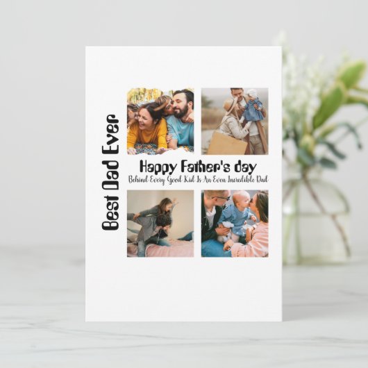 Aangepaste Vaderdag 4 foto collage Beste papa ooit Feestdagenkaart (Staand voorkant)