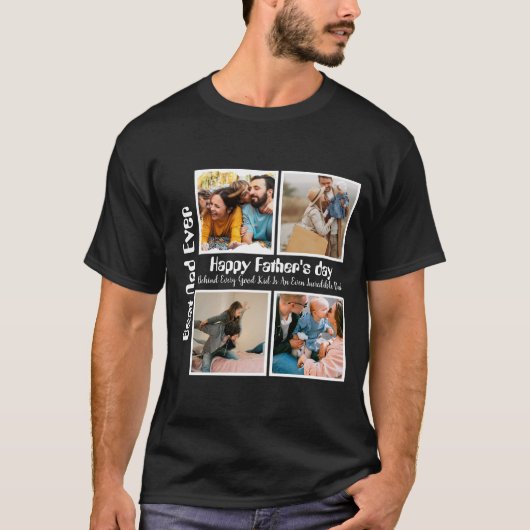 Aangepaste Vaderdag 4 foto collage Beste papa ooit T-shirt (Voorkant)