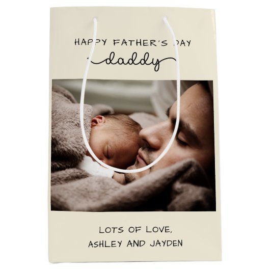 Aangepaste Vaderdag Cute Minimal Photo Medium Cadeauzakje (Voorkant)
