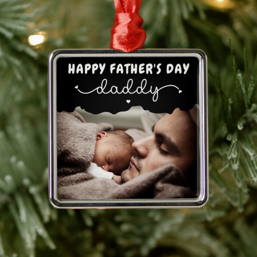 Aangepaste Vaderdag Cute Minimal Photo Metalen Ornament (Boom)