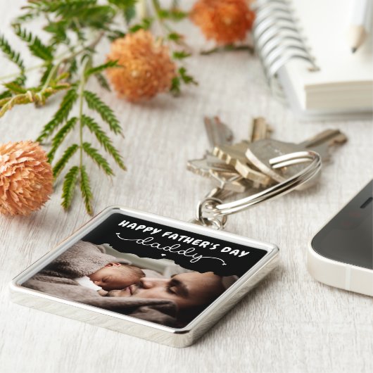 Aangepaste Vaderdag Cute Minimalist Photo Sleutelh Sleutelhanger (Zijkant)