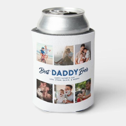 Aangepaste Vaderdag Foto Collage Beste papa ooit Blikjeskoeler (Blikje Achterkant)