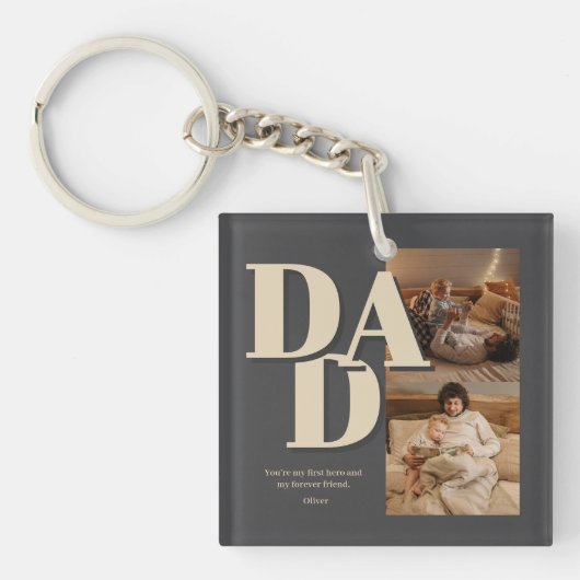 Aangepaste Vaderdag-fotocollage | DAD-brieven - Sleutelhanger (voorkant)