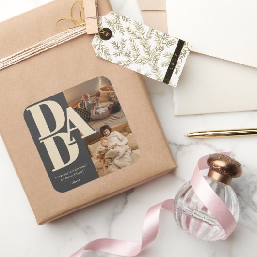 Aangepaste Vaderdag-fotocollage | DAD-brieven - Vierkante Sticker (Geschenken)