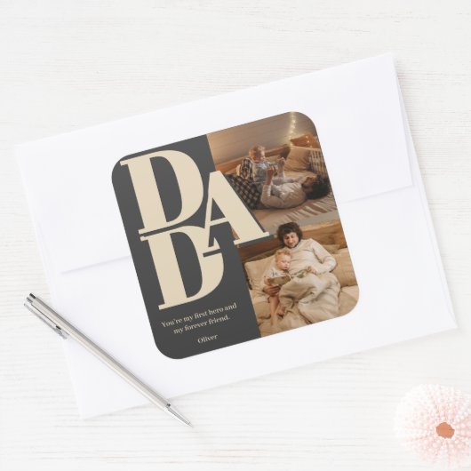 Aangepaste Vaderdag-fotocollage | DAD-brieven - Vierkante Sticker (Envelop)