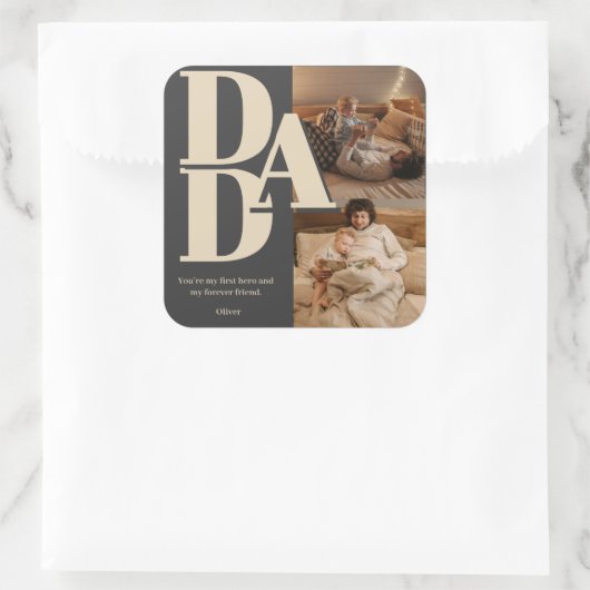 Aangepaste Vaderdag-fotocollage | DAD-brieven - Vierkante Sticker (Tas)