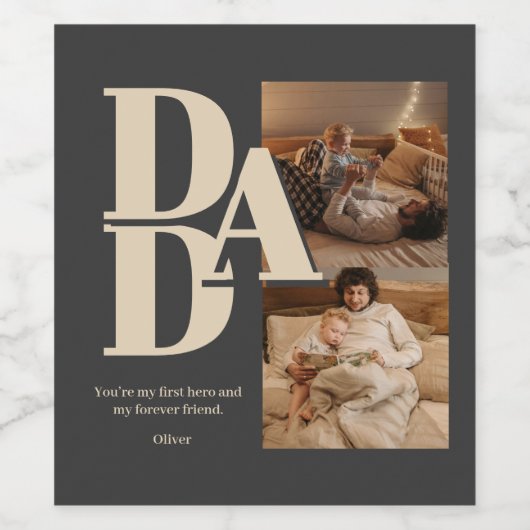 Aangepaste Vaderdag-fotocollage | DAD-brieven - Wijn Etiket (Enkel label)