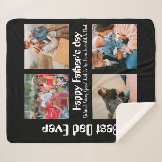 Aangepaste vaders dag 4 foto-collage Beste vader o Sherpa Deken (Voorkant (horizontaal))
