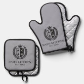 Aangepaste Vader's Keuken Crest BBQ Grill Master Ovenwant & Pannenlap Set (Voorkant / Achterkant)