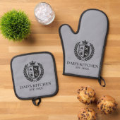 Aangepaste Vader's Keuken Crest BBQ Grill Master Ovenwant & Pannenlap Set (Top down)