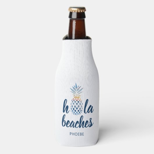 Aangepaste vakantie aan het ananasstrand flesjeskoeler (Fles Voorkant)
