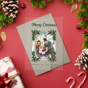 Aangepaste Vakantie Fotokaart met Holly Accents Acryl Uitnodigingen