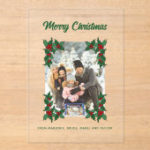 Aangepaste Vakantie Fotokaart met Holly Accents Acryl Uitnodigingen (Voorkant)