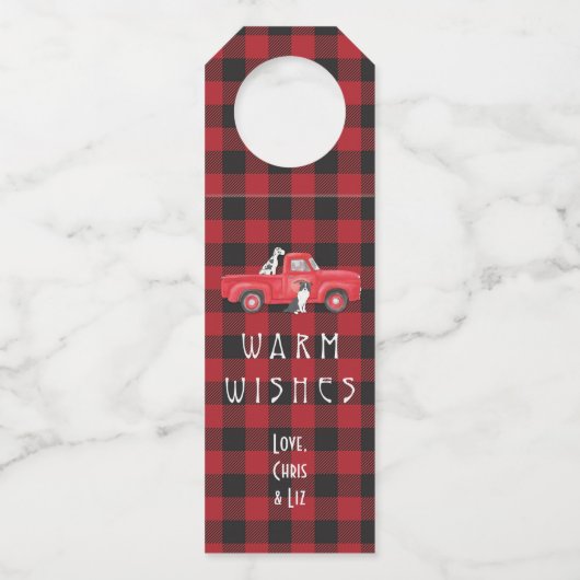 Aangepaste Vakantie Geplaagd Rode Truck Boerderij  Flessenhanger (Voorkant)