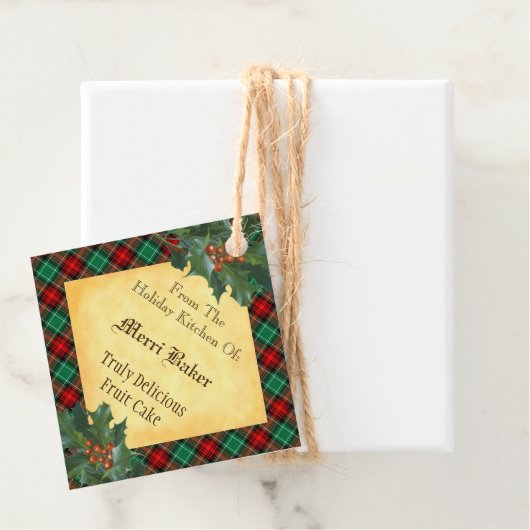 Aangepaste vakantie keuken Holly Red Green Plaid Bedankjes Labels (In situ)