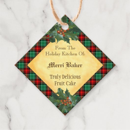 Aangepaste vakantie keuken Holly Red Green Plaid Bedankjes Labels (Voorkant)