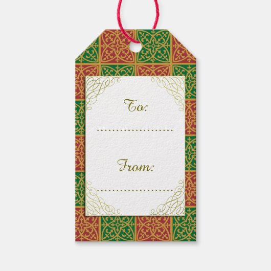 Aangepaste vakantie rood en groen Fleur-de-lis Pat Cadeaulabel (Voorkant)