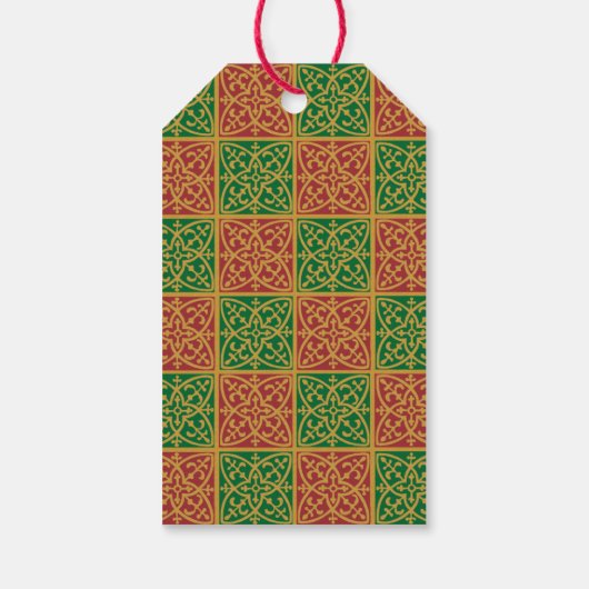 Aangepaste vakantie rood en groen Fleur-de-lis Pat Cadeaulabel (Achterkant)