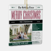 Aangepaste Vakantie Tijden Krant Kerstfoto Keramisch Ornament (Rechts)