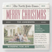 Aangepaste Vakantie Tijden Krant Kerstfoto Stenen Onderzetter (Voorkant)