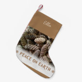 Aangepaste vakantie vrede op aarde Pine Cone Kleine Kerstsok (Voorkant (Hangend))