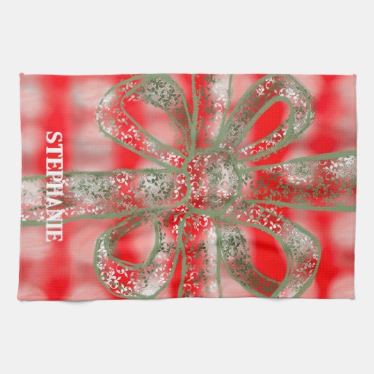 Aangepaste vakantienaam geplaid rood wit groen boo theedoek (Horizontaal)