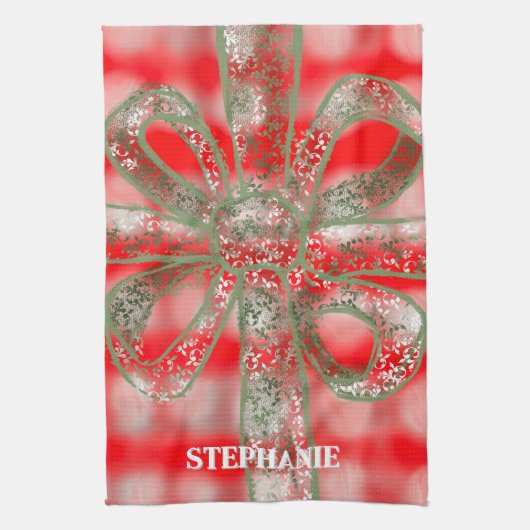 Aangepaste vakantienaam geplaid rood wit groen boo theedoek (Verticaal)