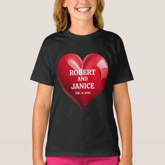 Aangepaste valentijnsdag gepersonaliseerd hart cad t-shirt (Voorkant)