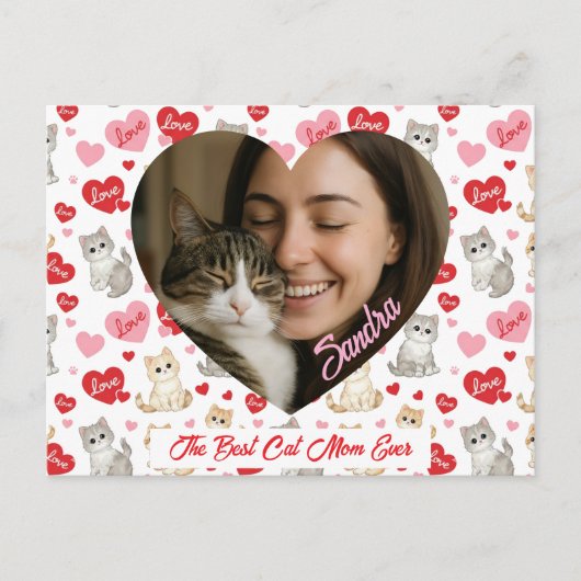 Aangepaste Valentijnsdag Kat Moeder Hart Foto  Briefkaart (Voorkant)