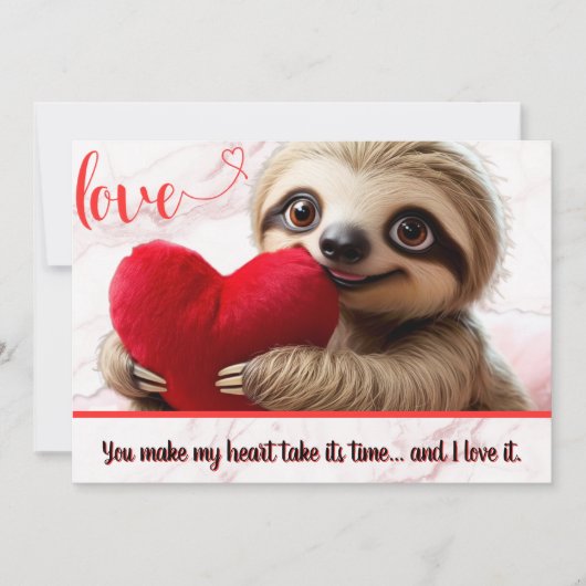 Aangepaste Valentijnsdag Luiaard Hart Neemt zijn t Feestdagenkaart (Voorkant)