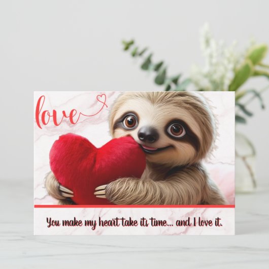 Aangepaste Valentijnsdag Luiaard Hart Neemt zijn t Feestdagenkaart (Staand voorkant)