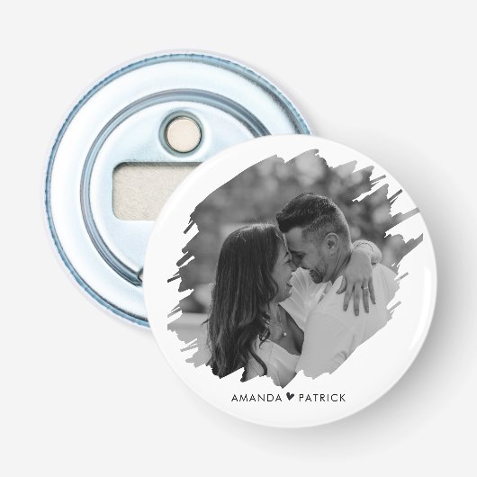 Aangepaste Valentijnsdag Modern Fotopaar Button Flesopener (Voorkant)