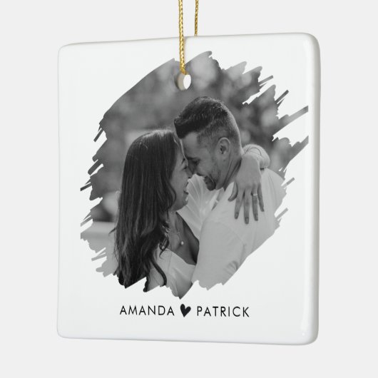 Aangepaste Valentijnsdag Modern Fotopaar Keramisch Ornament (Links)