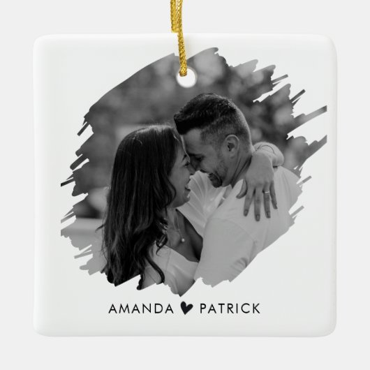 Aangepaste Valentijnsdag Modern Fotopaar Keramisch Ornament (Voorkant)