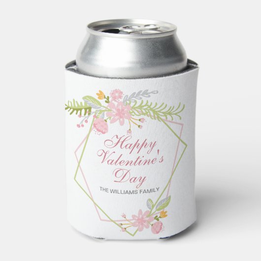 Aangepaste Valentijnsdag  roze Floral Party Blikjeskoeler (Blikje Voorkant)