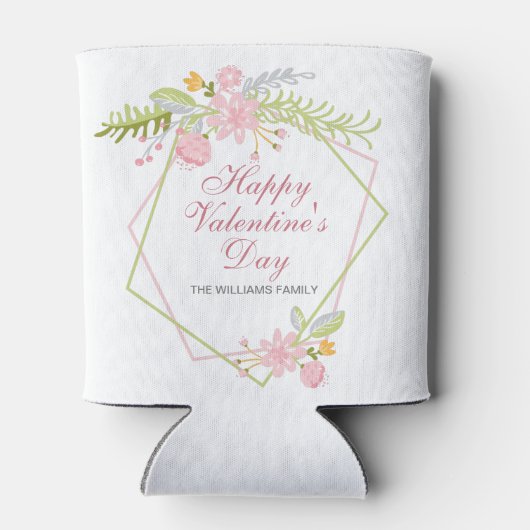 Aangepaste Valentijnsdag  roze Floral Party Blikjeskoeler (Achterkant)