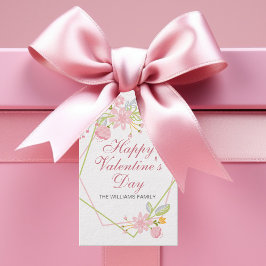Aangepaste Valentijnsdag  roze Floral Party Cadeaulabel