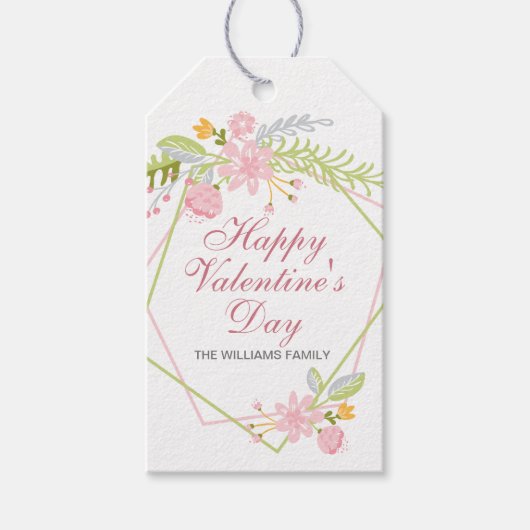 Aangepaste Valentijnsdag  roze Floral Party Cadeaulabel (Voorkant)