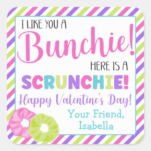 Aangepaste Valentijnsdag Scrunchie Vierkante Sticker (Voorkant)