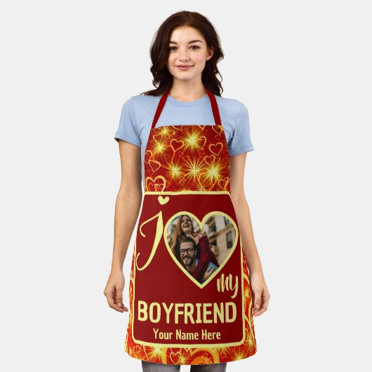 Aangepaste Valentijnse foto Ik hou van mijn vriend Schort (Gedragen)
