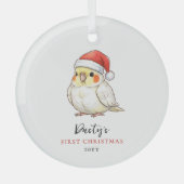 Aangepaste valkparkiet met kerstmuts eerste kerstf glas ornament (Voorkant)