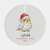 Aangepaste valkparkiet met kerstmuts eerste kerstf glas ornament (Achterkant)
