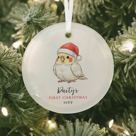 Aangepaste valkparkiet met kerstmuts eerste kerstf glas ornament (Insitu)