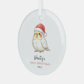 Aangepaste valkparkiet met kerstmuts eerste kerstf glas ornament (Voorkant links)