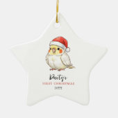 Aangepaste valkparkiet met kerstmuts eerste kerstf keramisch ornament (Voorkant)