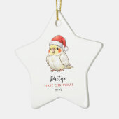 Aangepaste valkparkiet met kerstmuts eerste kerstf keramisch ornament (Links)