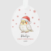 Aangepaste valkparkiet met kerstmuts eerste kerstf ornament (achterkant)