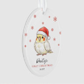 Aangepaste valkparkiet met kerstmuts eerste kerstf ornament (voorkant)